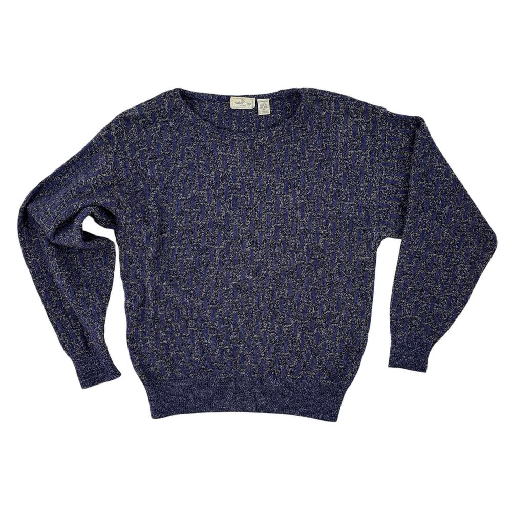 Vintage Valentino Sweater Mens Medium 100% Worsted Wool Purple Woven Knit